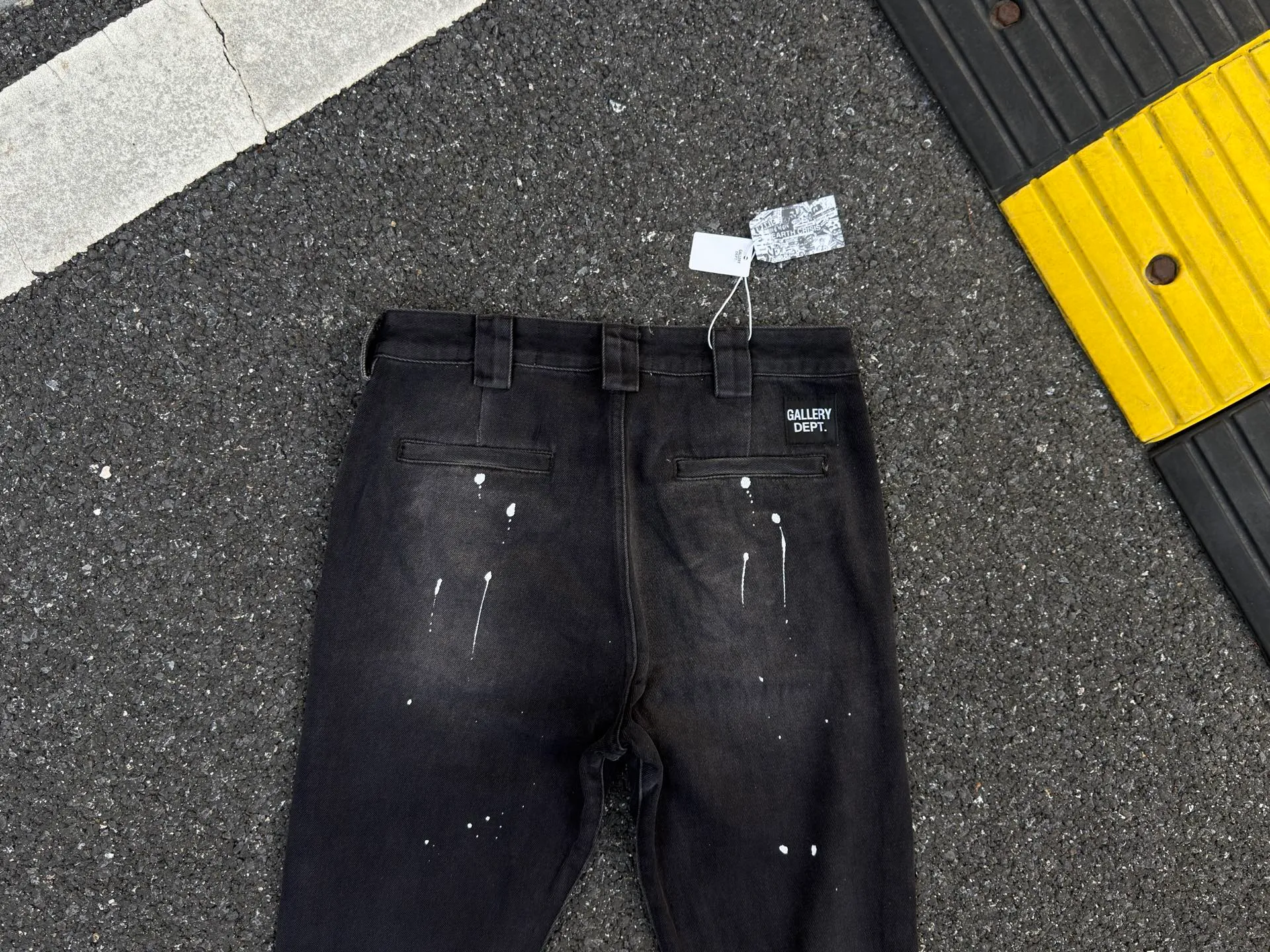 P240💰GA07 Top heavy industry GALLERY DEPT. Spliced ​​ink splash back logo washed retro jeans men and women high street splash ink pants micro-flared casual trousers trendy couple same style Size: 28 30 32 34 36 (corresponds to S M L XL XXL)